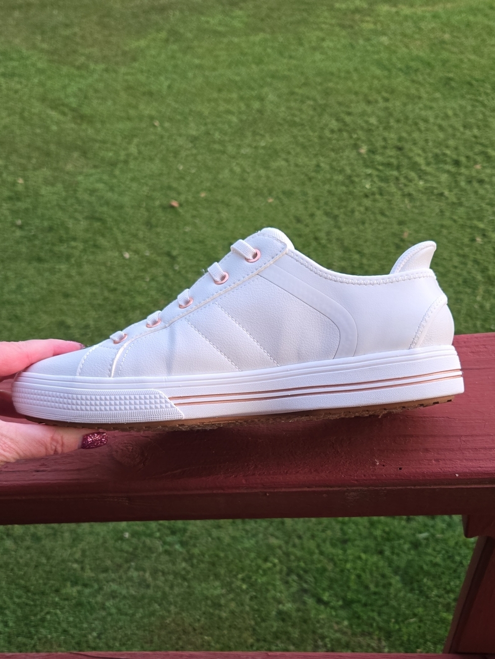 Skechers Women's White Sneakers with Rose Gold Eyelets Slip Ins 9.5 - Picture 6 of 9